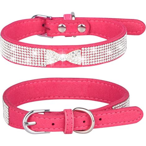 Collier pour chien en strass, mignon, éblouissant, doux, brillant, en daim, pour chien et chat, avec strass, taille S (1/5)