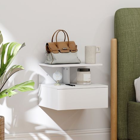 Mobile comodino sospeso con cassetto in legno OKMYHOME (1/5)