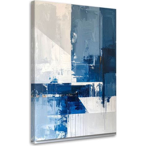 Leinwandbild Blaue und weiße Abstraktion mit malerischen Reibungen 20x30 (1/5)