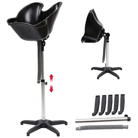 Lavabo à cheveux réglable en hauteur pour personnes âgées et maison - Bac à shampoing confortable avec bac profond et support réglable - Tuyau de vidange inclus (1/5)
