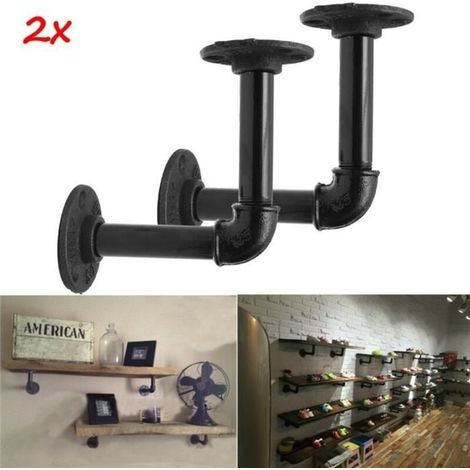 (Black) Wall-Mounted Shelf Bracket - Black Iron - Diameter 65mm - Length 120mm (1/4)