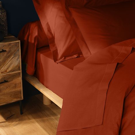 Promo Linge - Drap Plat Lina - 100% Coton - Certifié Oeko-TEX r - Terracotta - 290x180 cm (1/3)