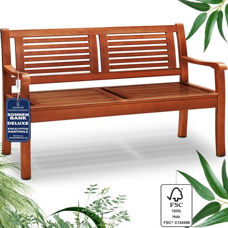 CASARIA® Banco de Jardín Madera Eucalipto FSC® Carga 320kg 2 Plazas 120x60x90cm Balcón Patio Resistente a la Intemperie