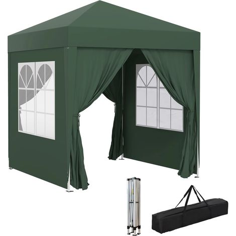 Gazebo pliable 2x2 m, Tonnelle jardin en tissu Oxford 210D imperméable, Hauteur 196 cm, Pour camping et jardin, 8 piquets et 4 cordes fournis, Sac de transport inclus, Vert (1/5)