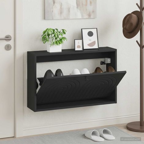 vidaXL Wall-Mounted Shoe Cabinet ALKMAAR 71 x 17 x 43 cm Black (1/5)