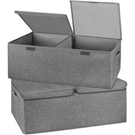 Lot de 2 boîtes de rangement avec couvercles et poignées, organiseurs pliables pour linge, conteneurs avec séparateurs amovibles pour la maison, la chambre, le placard et le bureau (gris, petit) (1/4)