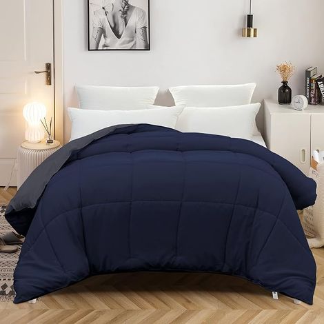 Couette Légère 4 Saisons 450 g/m² 220 x 240 cm Hypoallergénique Marine + Gris Foncé Réversible Double (1/4)