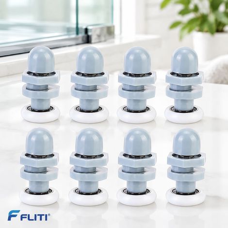FLITI Set of 8 Sliding Door Rollers, 20mm, Clear Plastic, Silent, for Glass Bathroom