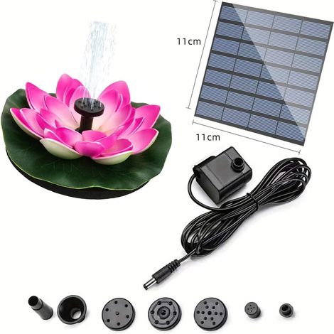 Pompe à eau solaire, fontaine à oiseaux en forme de nénuphar rose avec 5 buses