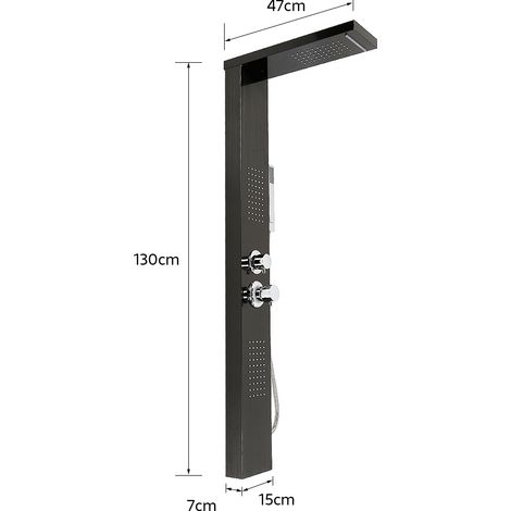 Sifree – Colonne de douche hydromassante noire – 4 jets – Système mural en aluminium – Dimensions 15 x 47 x 130 cm – Installation facile