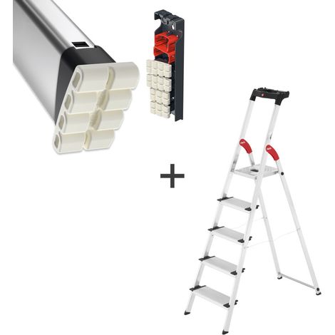 Escabeau 5 marches extra larges Hailo ProfiStep XXL + Embouts EasyClix Living (1/5)