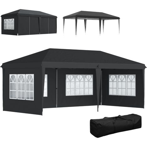 Schnellaufbau-Pavillon 3x6m, wasserdicht mit 4 Seitenwänden, Fenstern und UV-Schutz, inklusive Tragetasche, schwarz