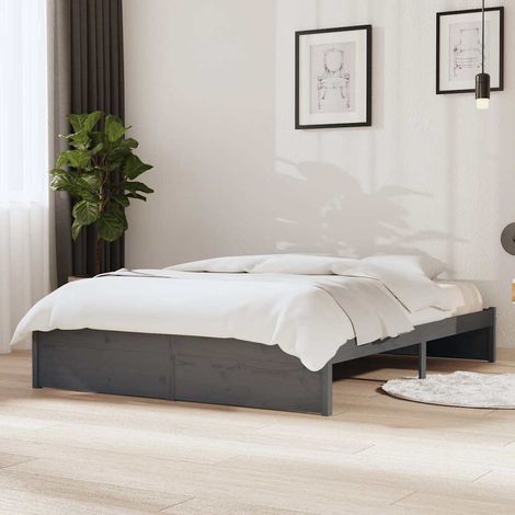 vidaXL Cadre de lit sans matelas gris bois massif 140x200 cm (1/5)