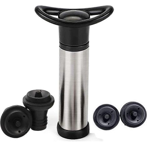 Pompe à vin sous vide avec 4 bouchons en acier inoxydable pour la conservation du vin, idéale pour la cuisine et le bar. (1/4)