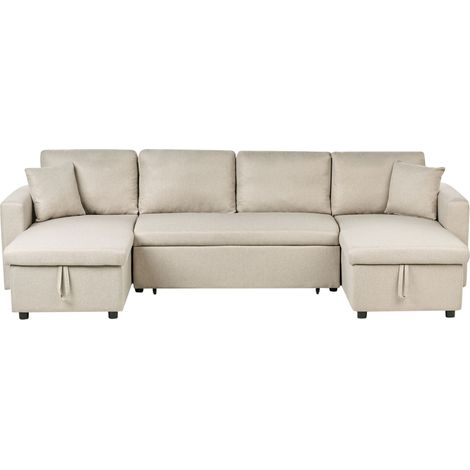 Divano letto angolare in tessuto beige Sommen (1/5)