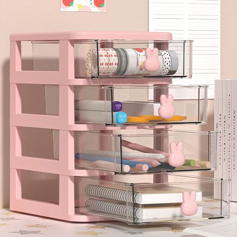 Boîte de Rangement Multiniveau Rose avec Poignée Lapin, Organisateur de Bureau pour Fournitures Scolaires et Accessoires, 5 Étages Grande Capacité (13.4x17x26cm) (1/3)