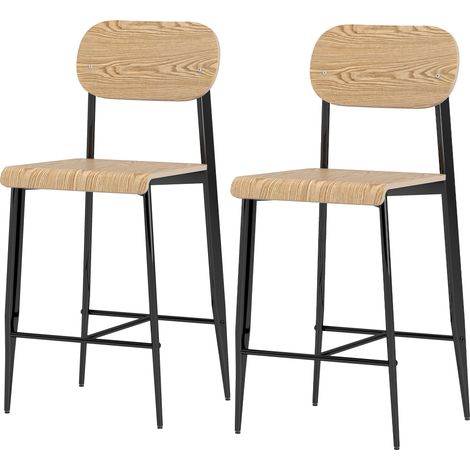 Tabourets de bar avec dossier 2 pièces - Brun clair, cadre métallique