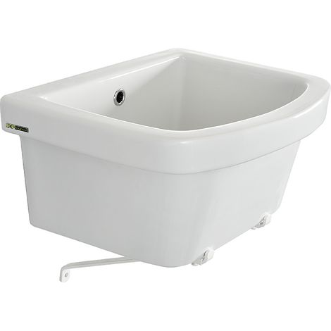 Pilozzo Lavatoio MINI 46x37 in ceramica sospeso con Sifoneria e Staffe Sospese in Acciaio