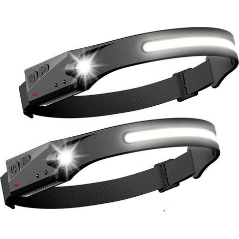Lot de 2 Lampe frontale led Phare à Capteur Torche Frontale puissante COB XPE 5 Modes USB Rechargeable Lampe de Course Étanche, Camping, Lecture, Randonnée, Cyclisme, Pêche, Velo (1/5)