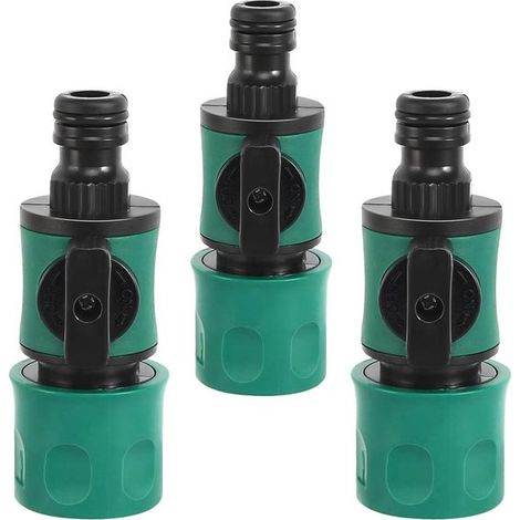 Allecto – 3er-Set Wasserkupplungen mit Schalter – Universeller Gartenschlauchanschluss 1/2 Zoll, Schnellkupplung und Regler (1/5)