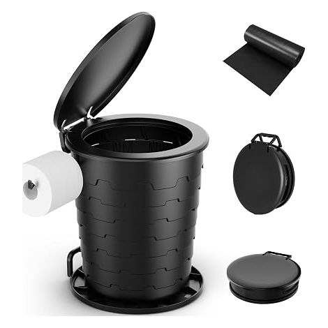 Toilettes de Camping Pliables 181 kg 7 Panneaux Renforcés Toilettes Portables avec Couvercle Porte-Papier pour Adultes Voyage Randonnée Van Pêche Étanche Résistant 12 Sacs (1/5)
