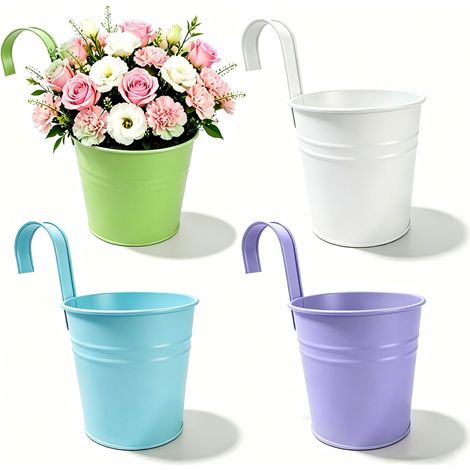 Lot de 4 paniers suspendus Pot de fleurs d extérieur Grand pot de fleurs suspendu pour balcon crochet Trou drainage métal l Vintage (1/4)