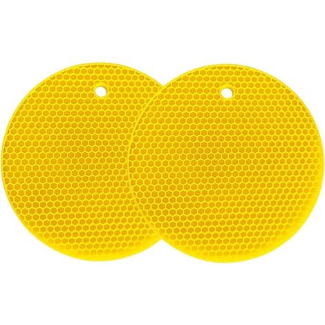Tapis de Dessous de Plat en Silicone Tapis de séchage Polyvalent résistant à la Chaleur jusqu'à 464 ° F, Support de Pot, étanche, (Lot de 2) antidérapant, Flexible, Durable 14cm (Yellow)