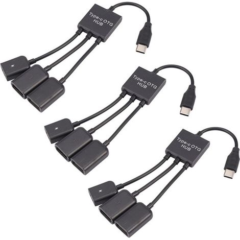 Hub OTG 3-en-1 avec 1 connecteur USB 3.1 Type-C mâle vers 2 connecteurs USB-A 2.0 femelles + connecteur Micro-USB femelle