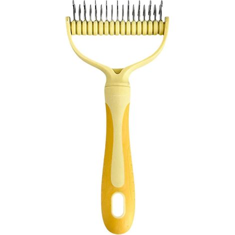 Brosse professionnelle pour chiens et chats, brosse à poils longs, peigne anti-nœuds double face - Jaune (1/5)