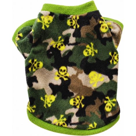 Veste polaire chaude d'hiver pour chien, tailles XS à L, sweat-shirt Teddy Puppy, motif tête de squelette vert armée, tailles M à M. (1/4)