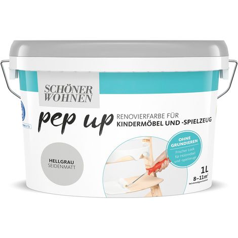 Schöner Wohnen Pep Up Renovierfarbe Kindermöbel Seidenmatt hellgrau 1,0 Ltr. (1/2)