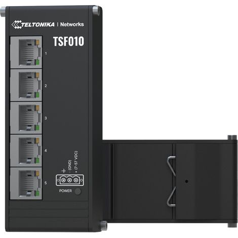 Teltonika NETWORKS TSF010 Conmutador Ethernet plano No administrado Fast Ethernet (10/100) Carril DIN Negro (1/5)
