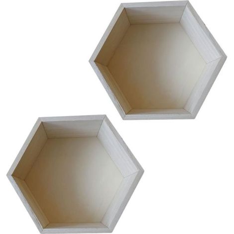 2 étagères hexagone en bois 24 x 21 x 10 cm