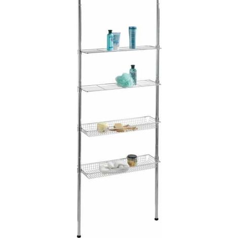 WENKO Scaffale per bagno, scaffale telescopico, Ellera, in acciaio, 71x65-285x20 cm, Lucido (1/5)