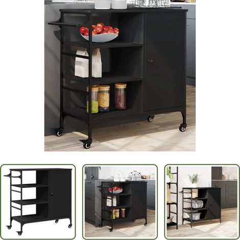 Holzwerkstoff -  Küchenwagen Schwarz 87,5x38,5x84,5 cm Holzwerkstoff (1/5)