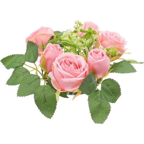 Couronne de 4 feuilles d'eucalyptus artificielles roses, idéale pour la décoration intérieure, les réceptions de mariage et les rendez-vous romantiques. (1/5)