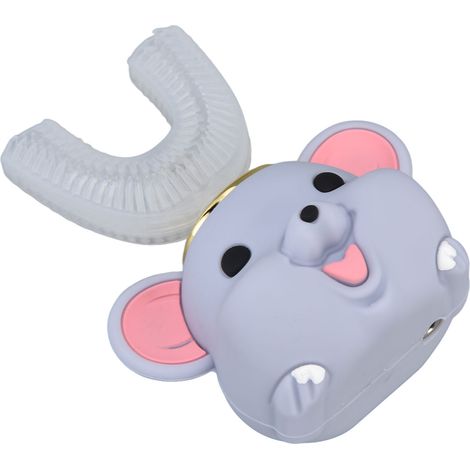 Brosse à dents électrique en forme de U pour enfants, rechargeable USB, design cartoon en silicone souple