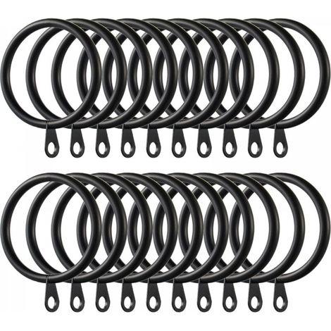 Lot de 60 anneaux de rideaux en métal de 38 mm de diamètre intérieur pour tringles à rideaux (noir) (1/5)