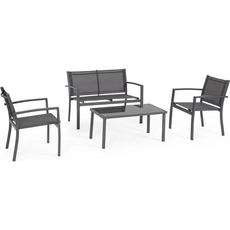 Set salotto Florida 4 Posti antracite con tavolino in vetro temperato (1/5)