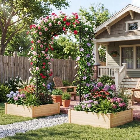 Arche de jardin - CIPACHO - Treillis 170 x 210 cm - Noir - Pour plantes grimpantes - 170 x 210 cm (1/5)