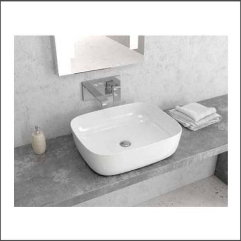 Lavabo appoggio ceramica bianca slim con linee arrotondate  Litos-0014 kamalu (1/2)
