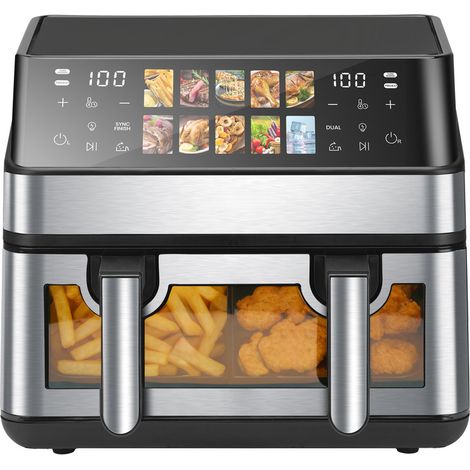 Friteuse sans huile 9L 2000W double compartiment avec 2 paniers 4,5L, fenêtre, écran tactile et 10 programmes (1/5)