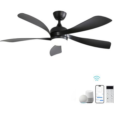 Smart Deckenventilator mit Beleuchtung 52 Zoll DC-Motor Dimmbar ABS Modern Schwarz (1/5)