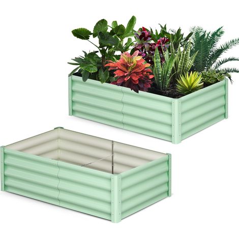 Lot de 2 -Carré potager en acier galvanisé 180L x 90P x 30H cm – Fond ouvert pour développement optimal des racines–vert (1/5)
