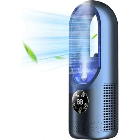Ventilateur sans pales à 6 vitesses, ventilateur de refroidissement portable à écran LED, pour bureau, maison, (Blue) (1/5)
