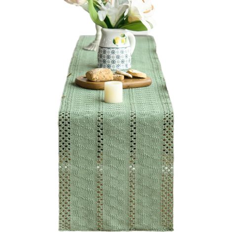Boho Chemin de Table Vert Sauge Macrame 30 x 240 Centre de Table Decoration en Coton Lin Tissu Boheme Mariage Ferme Moderne Lavable Nappe Décor pour Champetre Cuisine Vacances Anniversaire vert