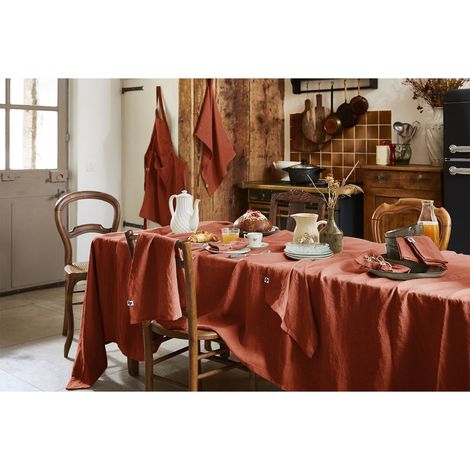 MARGAUX - Nappe Rectangulaire 170x350cm Lin Lavé Coloris Paprika (1/3)