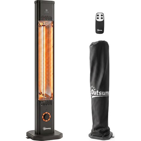 Outsunny calefactor infrarrojos terraza 2000 w de pie o pared, mando/control giratorio, ip65, 9 niveles calor, temporizador, apagado inclinación funda (1/5)