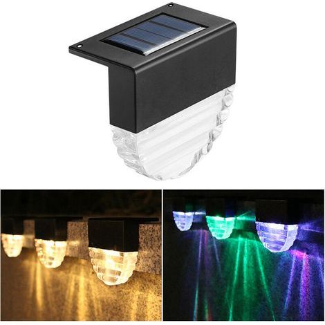 Solaire Étape Lumière, 4pcs Lampes Solaires de Terrasse IP65 Étanche avec Auto On/Off Lumière Chaude et Lumière de Couleur Éclairage pour Marches Clôtures Décoration de Jardin Extérieur (1/5)