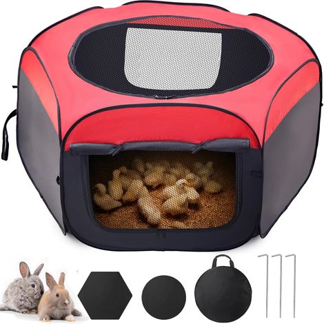 Parc Enfant pour Petits Animaux, Enclos Extérieur pour Chien, Chat, Lapin, Furet, Cochon d'Inde, Oxford 420D Cages Pliable Parc avec Fermeture Éclair de Compagnie, Tente pour Bébé Poules (1/5)